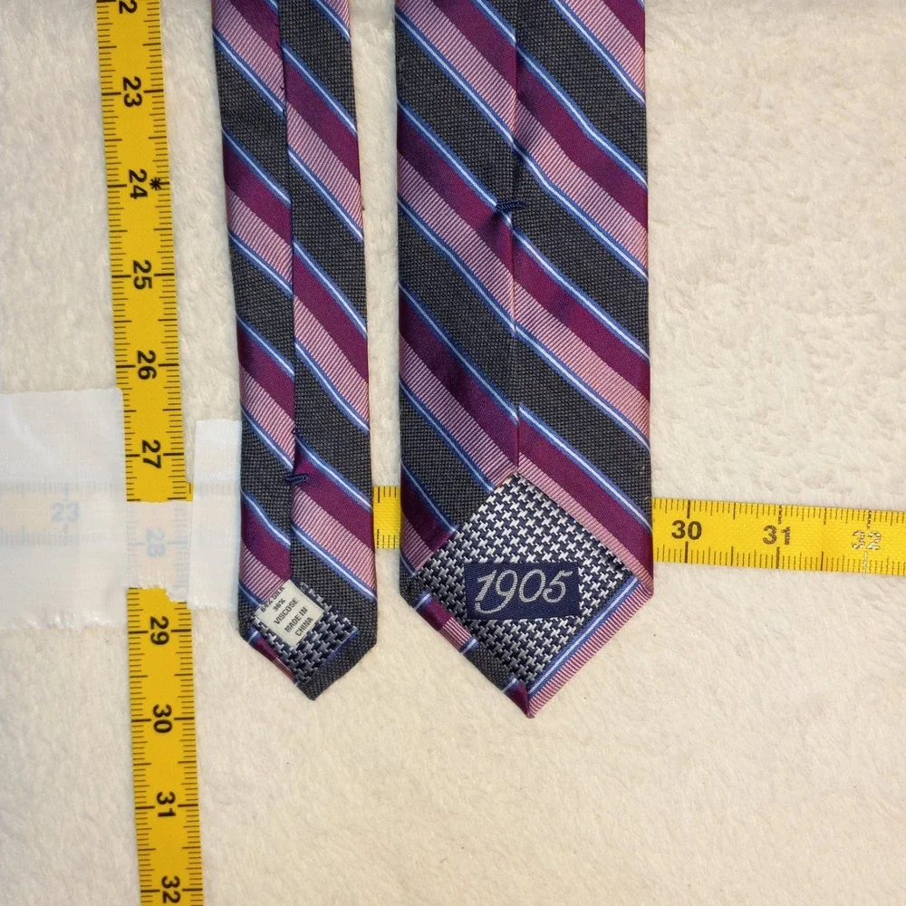 Jos A Bank 1905 Luxury Tie Pink purple grey Striped Woven Silk Necktie 60